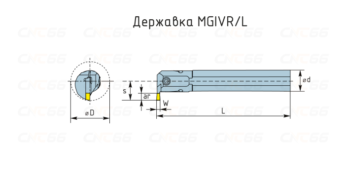 MGIVR2016-2,5 Резец (державка) канавочный расточной