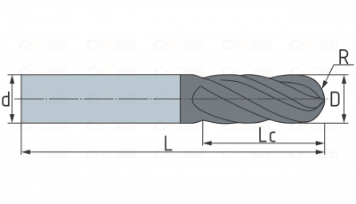 Фреза сферическая твердосплавная 3 зуба, AL-DLC, 12х35х12х150L,R6