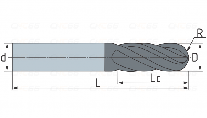 Фреза сферическая твердосплавная 3 зуба, AL-DLC, 12х35х12х150L,R6