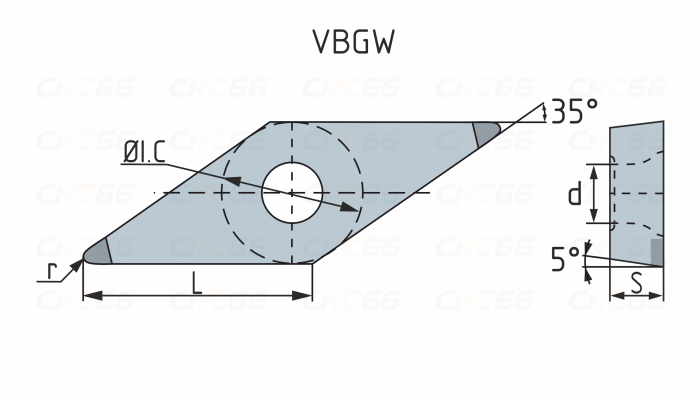2NU-VBGW160408-KBCN700 Пластина токарная с вставками из кубического нитрида бора (CBN)