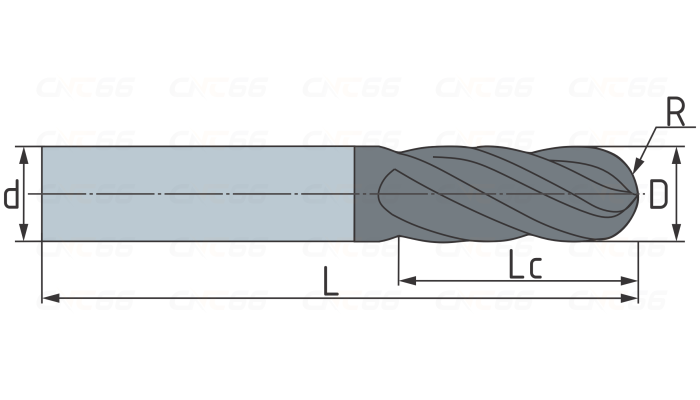 Фреза сферическая твердосплавная 3 зуба, AL-DLC, 4х15х4х100L,R2