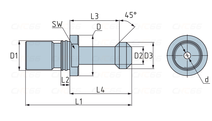 Штревель BT40x45 с отверстием для СОЖ и уплотнительным кольцом