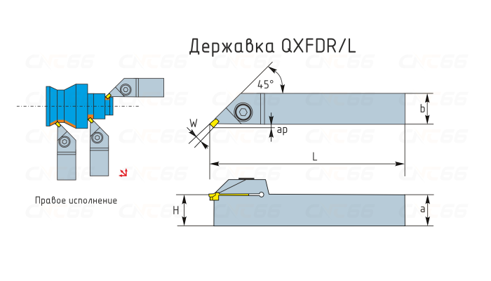 QXFD3232R03-45 Резец (державка) канавочный