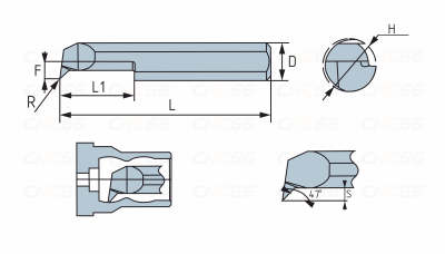MQR-8-R0.2-L30-JF610M Мини-резец для профильного растачивания