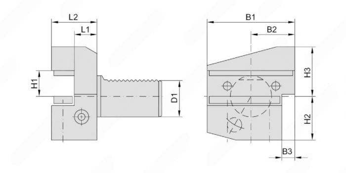 THA-B3-402544 Держатель VDI для инструмента радиальный, правый обратный, короткое исполнение